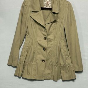 Decree Khaki Ruffle Hem Trench Coat
